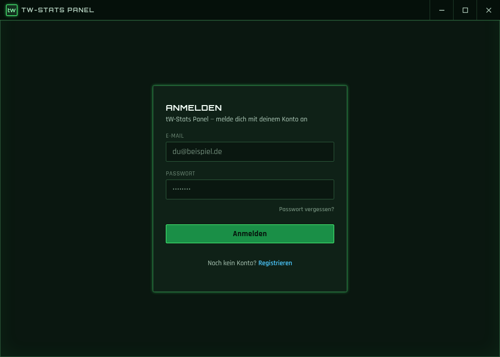 Screenshot des JaytW Stats Launcher Login-Bildschirms